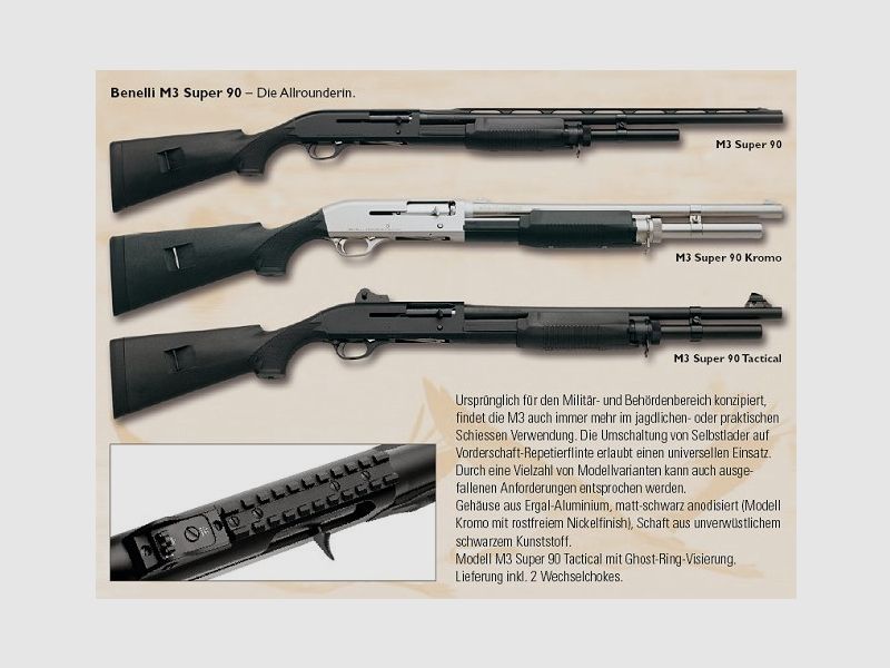 BENELLI strzelba samopowtarzalna >60cm Mod. M3 Super 90 Kromo Jagd 12/76 długość lufy 66cm IC, zdjęcie 2 z 4
