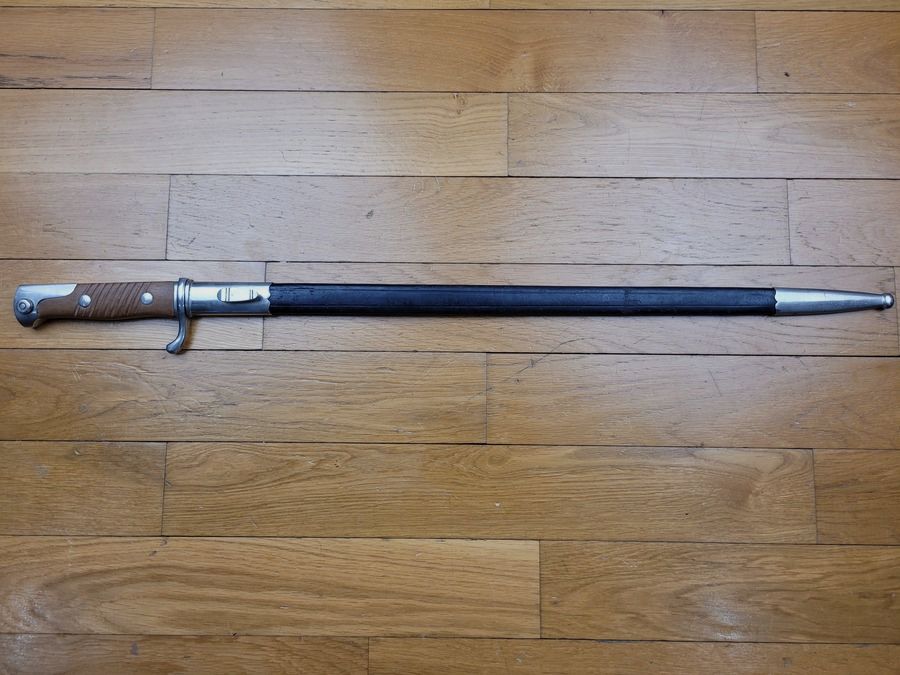 Schöne S98 Ausgeh-Bajonett – Vollständig vernickelt – CE.Eickhorn – falscher Druckknopf – Gutes Scheide – TBE, Bild 1 von 14