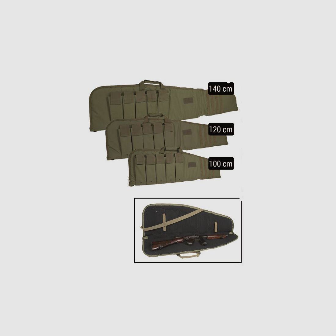 Housse de fusil olive - avec poches latérales - 120 cm