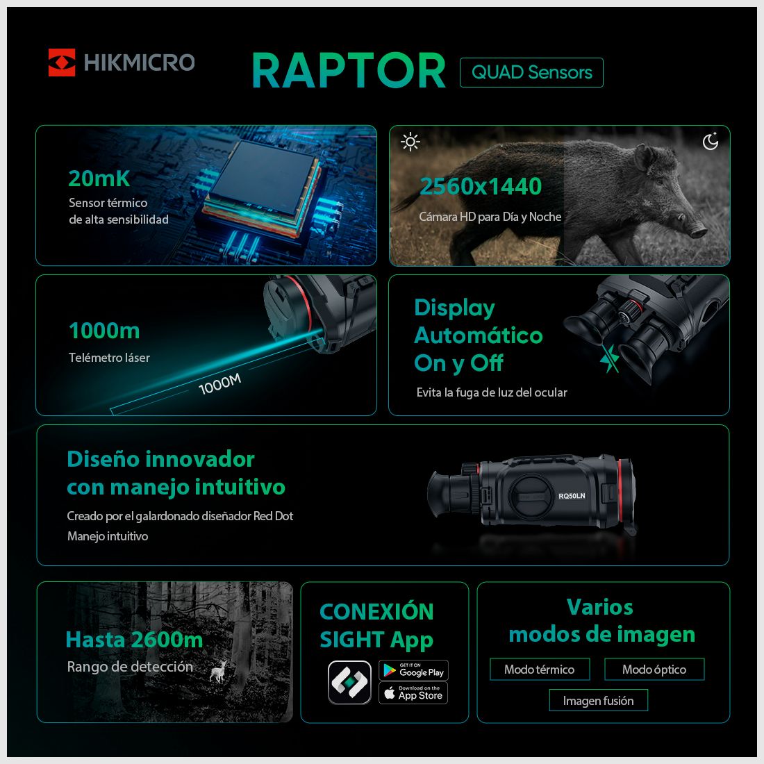 Digitale Nachtsicht- und Wärmebildfernglas Raptor R75QG WLVE HIKMICRO, Bild 7 von 7