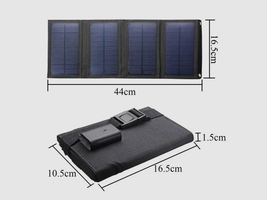 Pequeño panel solar plegable con conexión USB de 10-20 vatios en negro