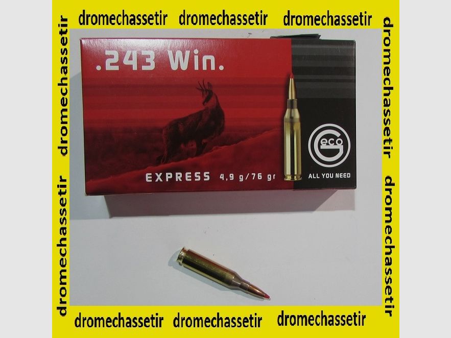 1 Schachtel mit 20 Patronen Geco Express (Kunststoffspitze) 76 Grain, Kaliber .243 Winchester