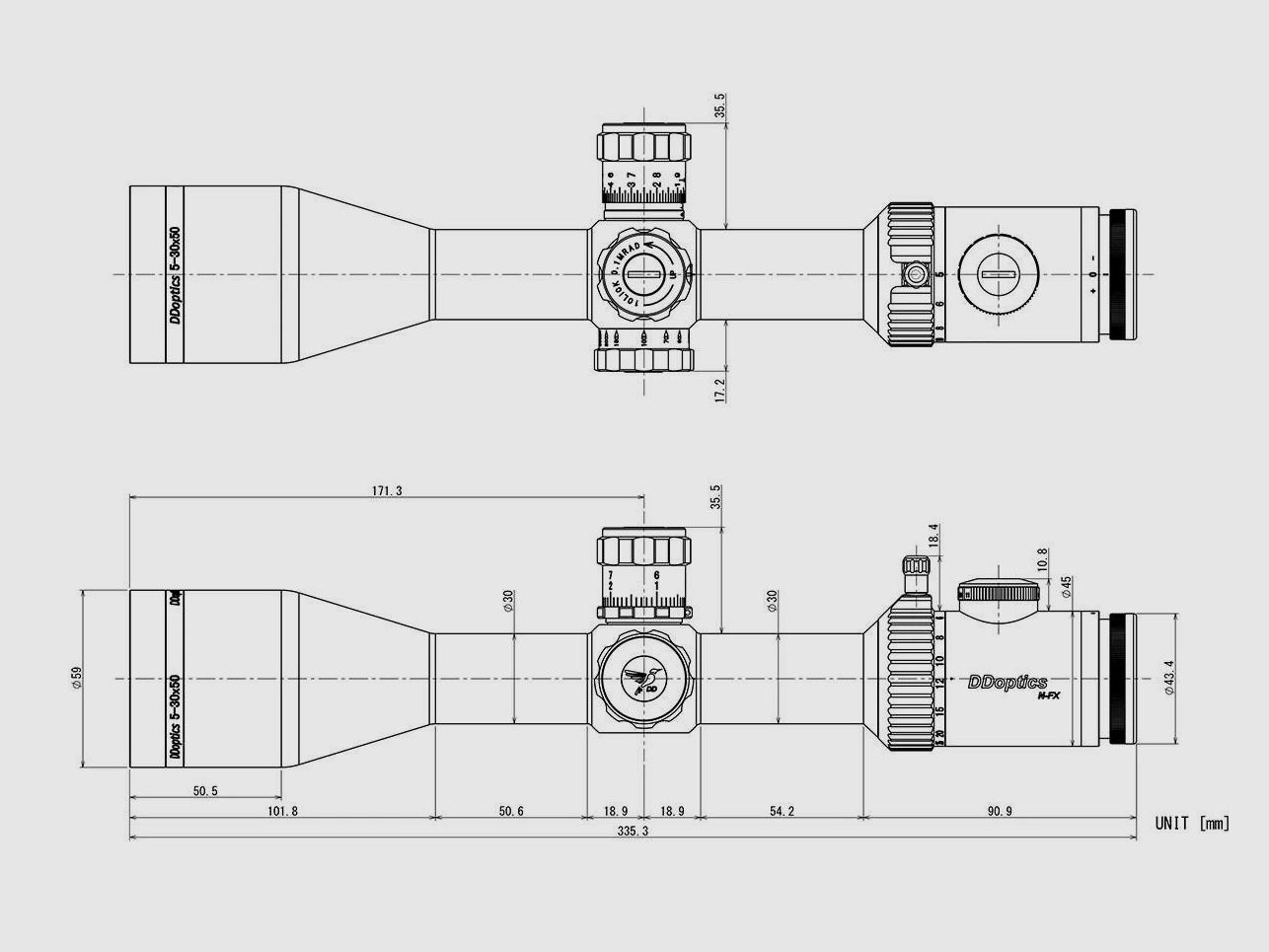 DDoptics 442511144 telescopio de mira Nighteagle V6 5-30x50 NFX Mildot | MRAD