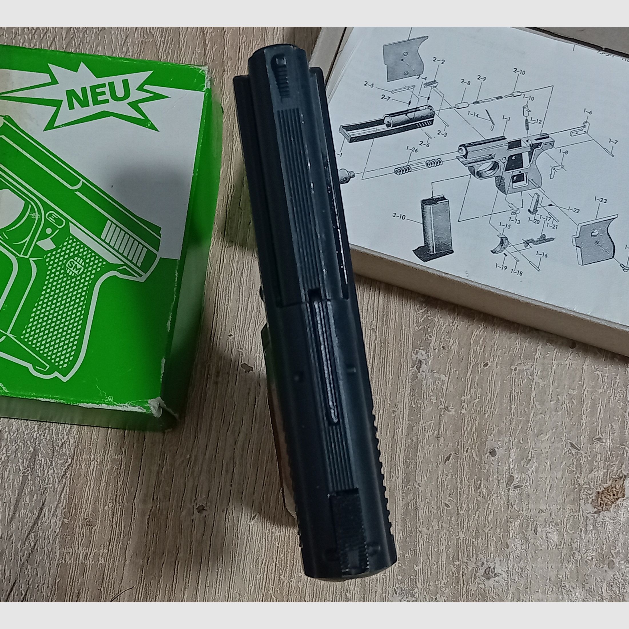 Alte Rhöner SM 15 Kal. 8 mm Knall im PTB 83/2 mit Verpackung!