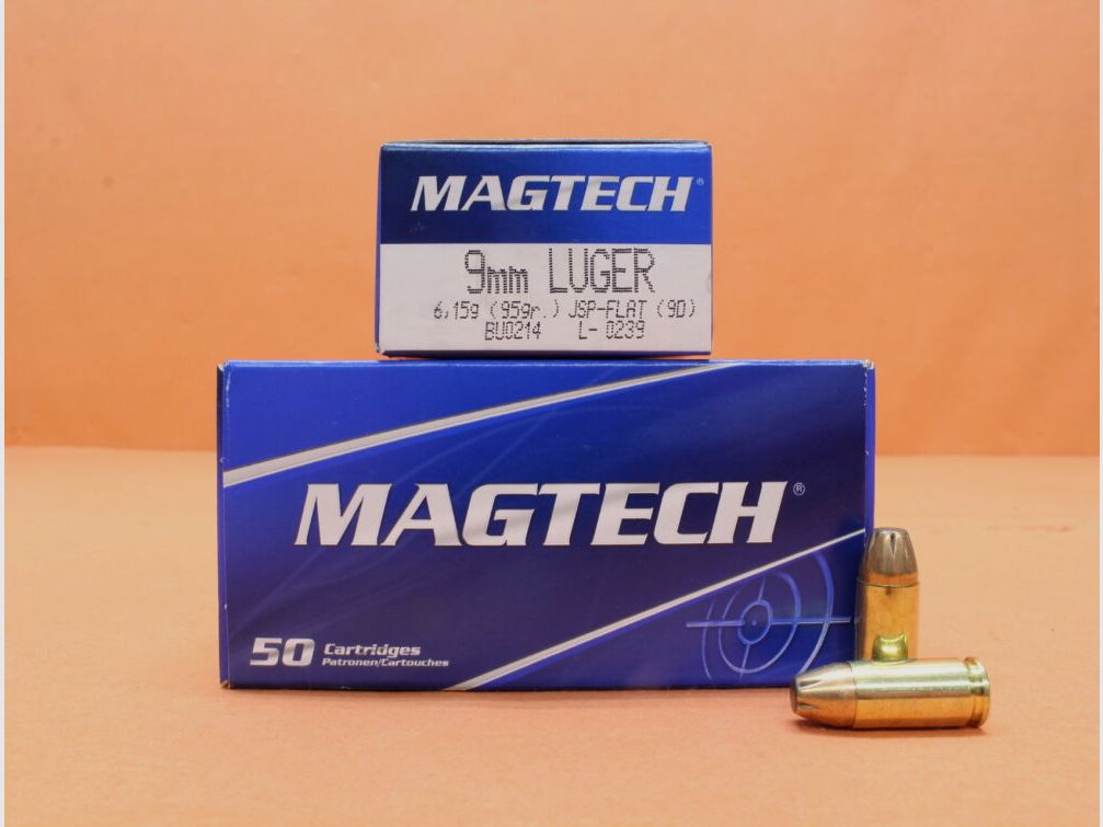 Magtech Patrone 9mmLuger Magtech 95grs JSP-FLAT (9D) VE 50 Patronen/ 6,15g Teilmantel (mit Sollbruchstellen)