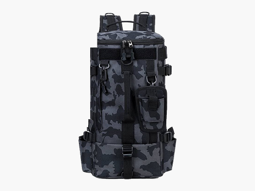 Sac à Dos de Pêche Tactique avec Support pour Canne: Organisation Robuste pour Votre Équipement de Pêche Complet (Bleu / Motif Camouflage)