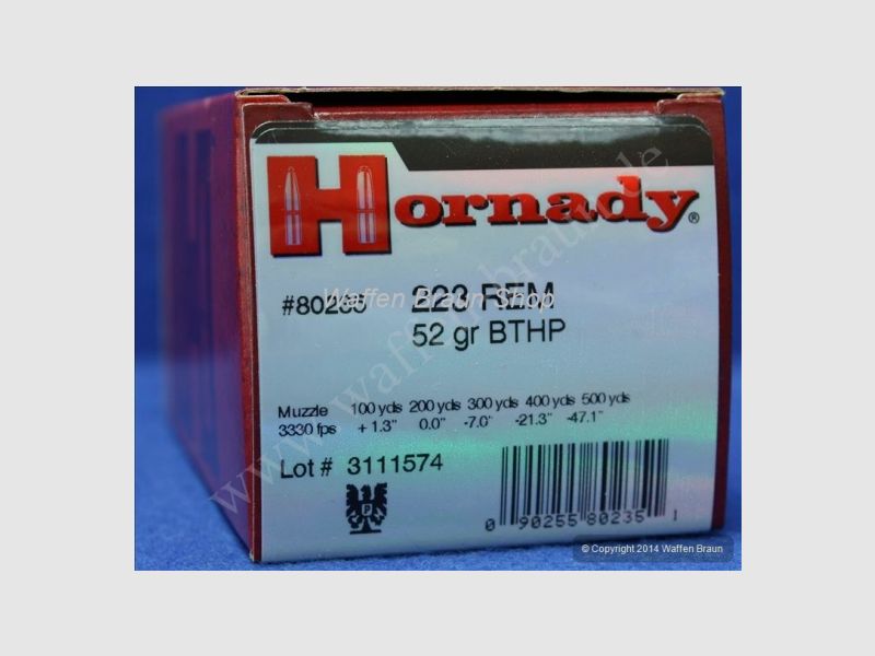 Hornady Rifle .223Rem. 52grs. BTHP Match 50 STK