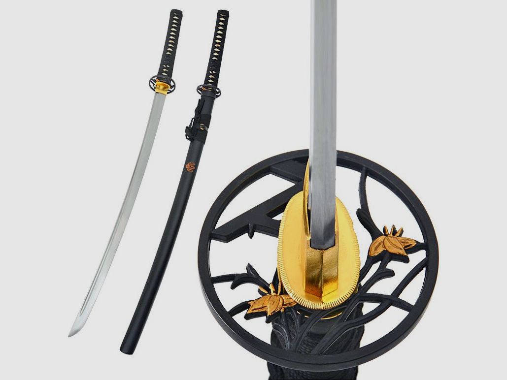 Samurai Katana Mon mit Sukashi Paulownia Blüte