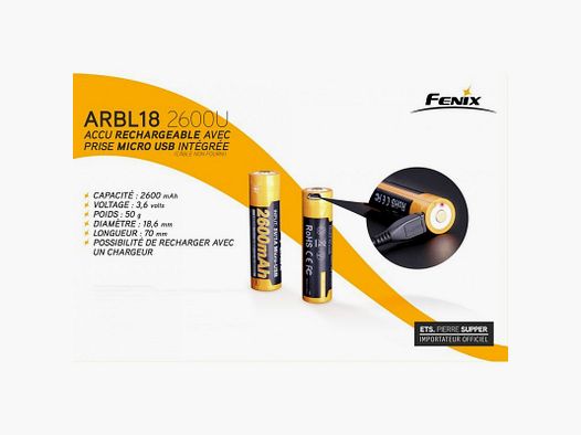 FENIX BATTERIA / ACCU RICARICABILE 18650 2600mAh TRAMITE USB