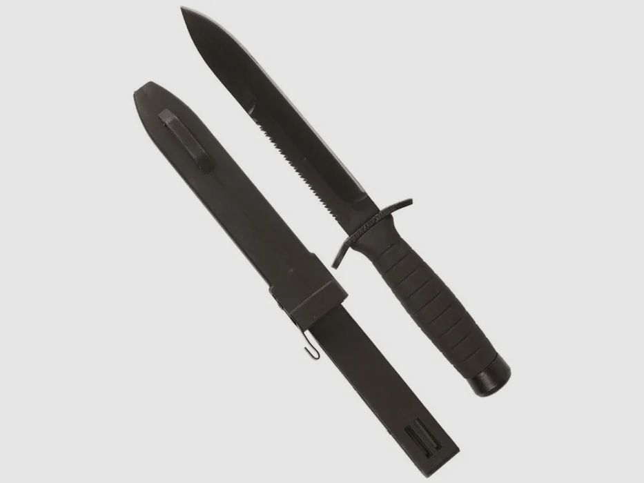 Kampfmesser Schwarz mit Säge und Kunststoff Scheide