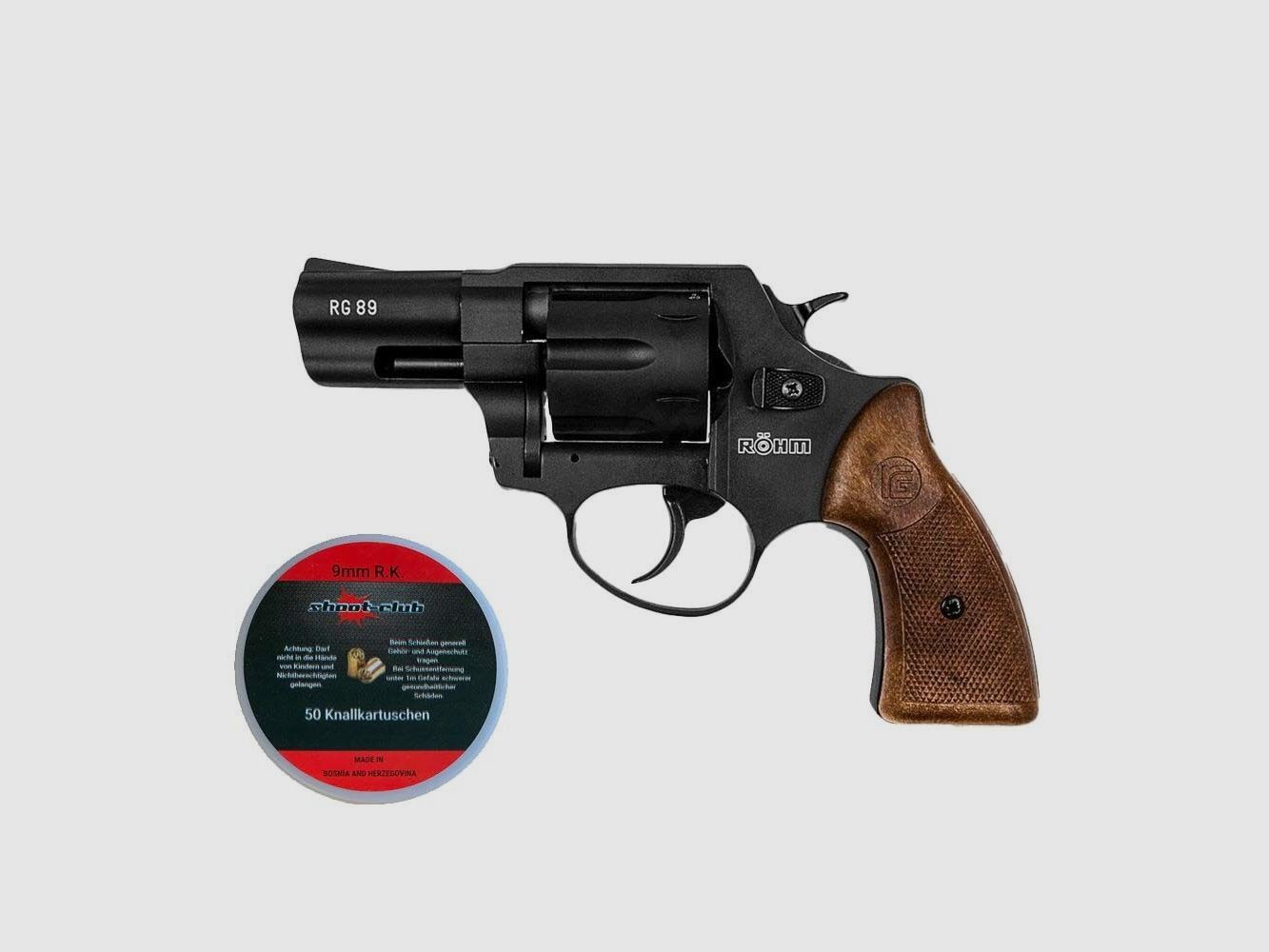 Röhm RG 89N czarny pistolet alarmowy 9 mm w zestawie z nabojami ślepymi