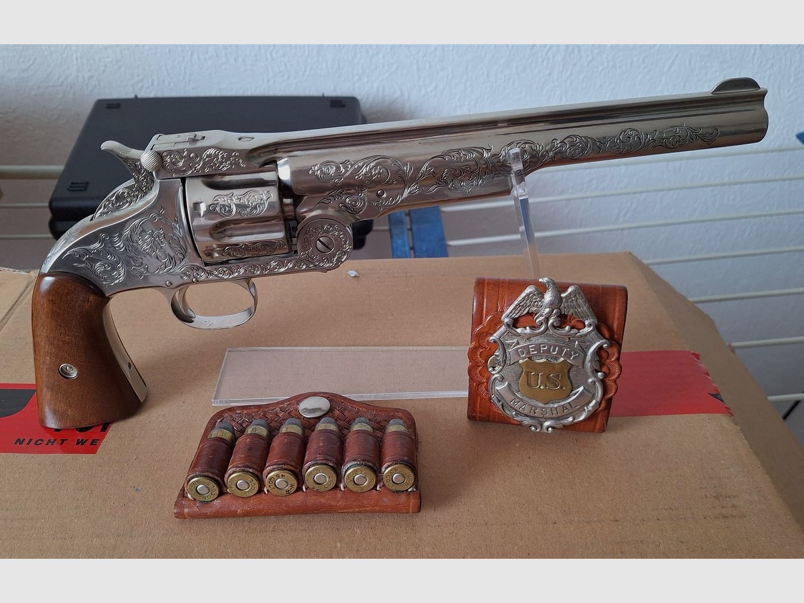 Western revolver engraved