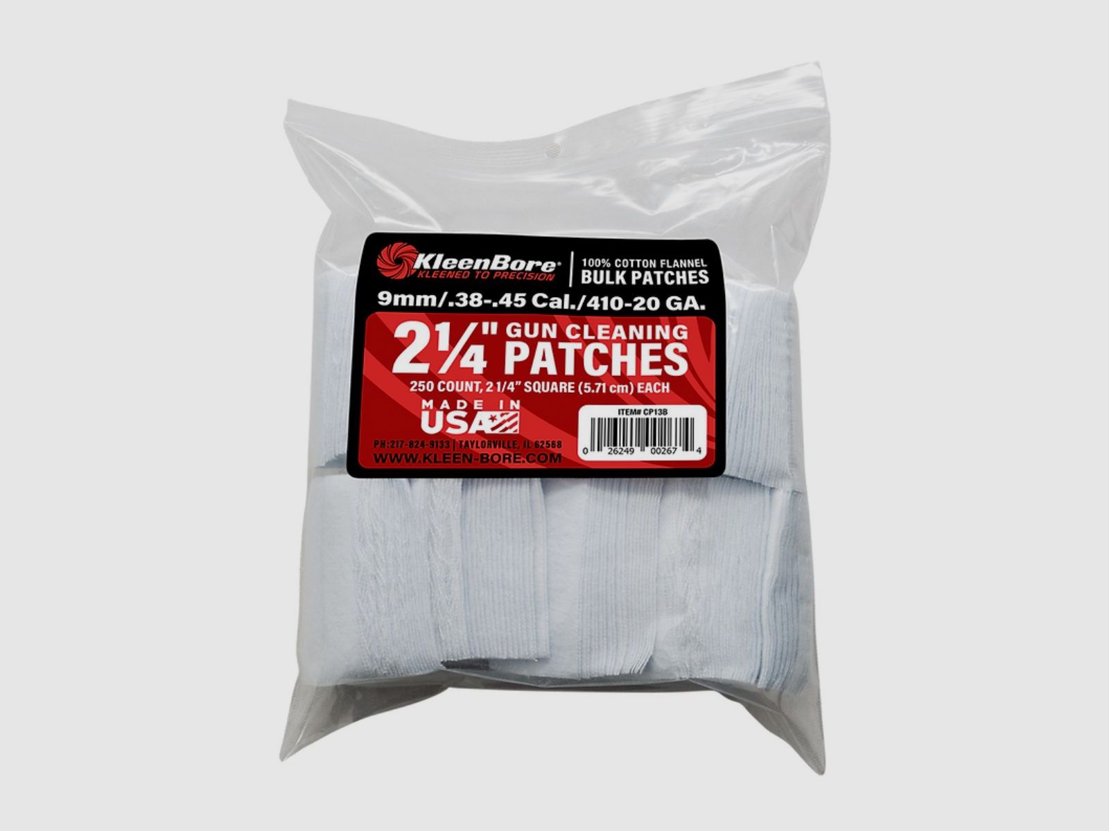 250 parches 2-1/4" cuadradas .38-.45/410-20GA