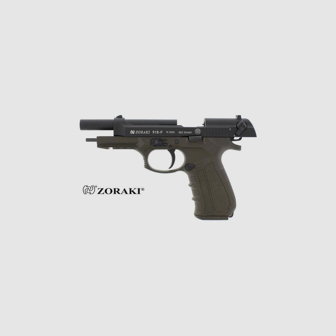 ZORAKI Gaspistole (SRS) 918 'BERETTA'-Style Kal. 9mm P.A. OD-Green