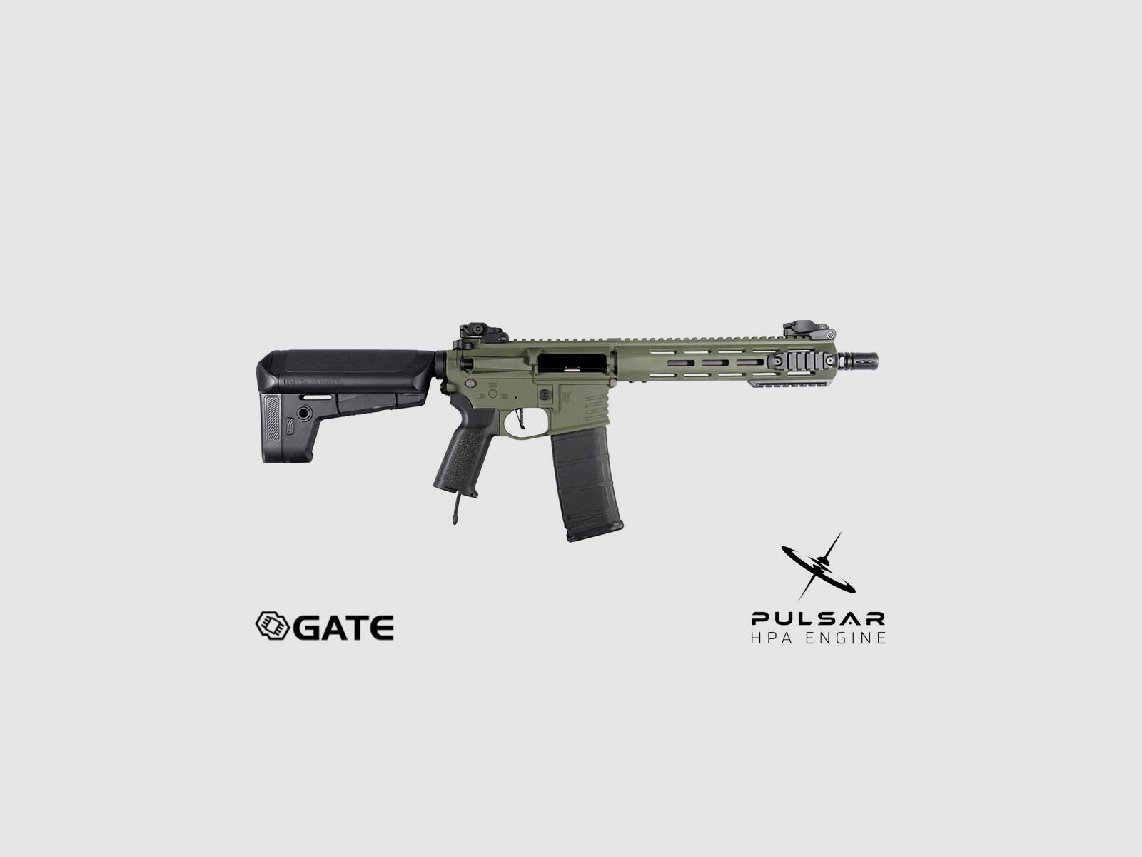 Fucile Airsoft Delta Armory M4 AR15 M-LOK 10 pollici CHARLIE GATE PULSAR HPA in oliva