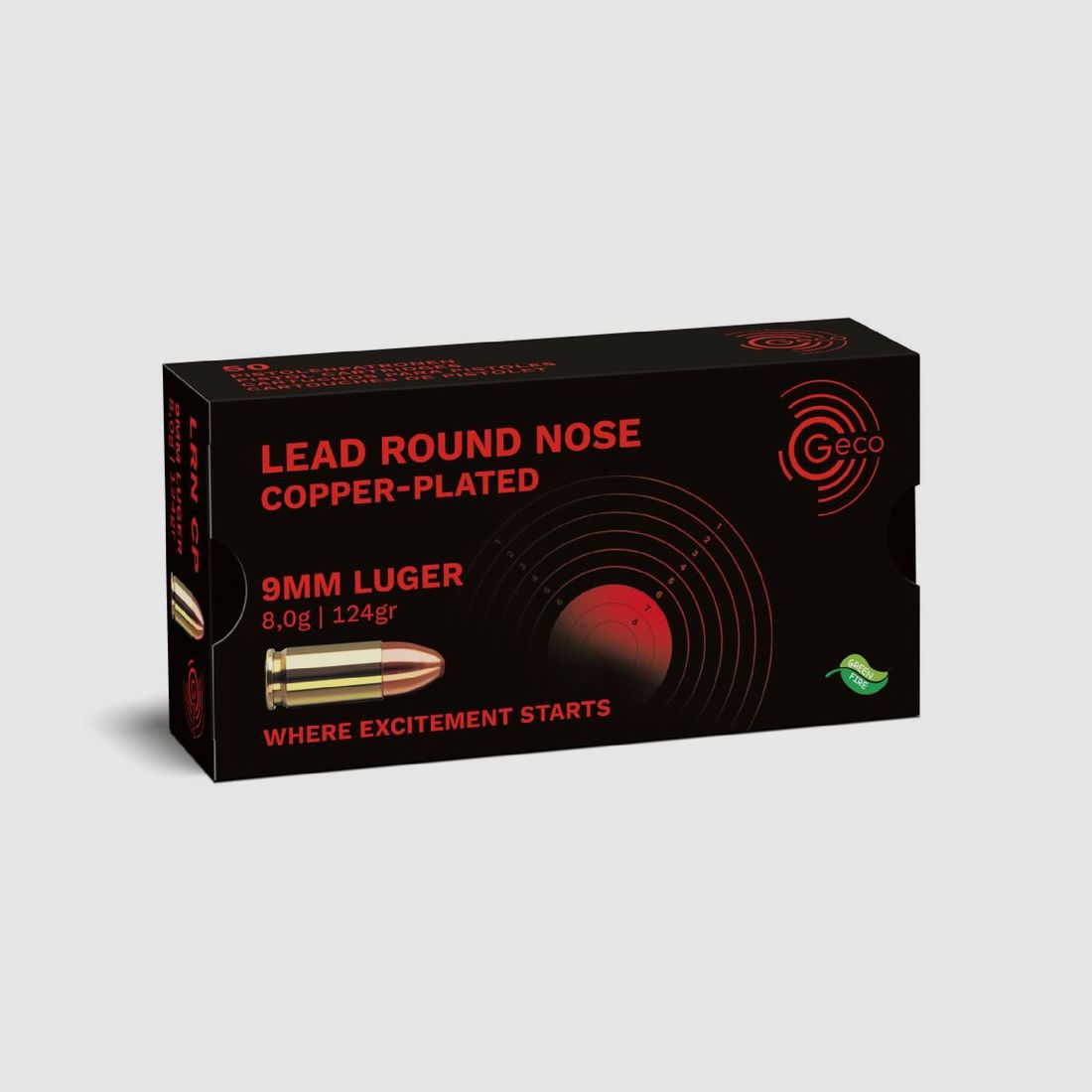 Geco 9mm Luger balle à tête ronde cuivrée SuperClean 124gr 50 coups