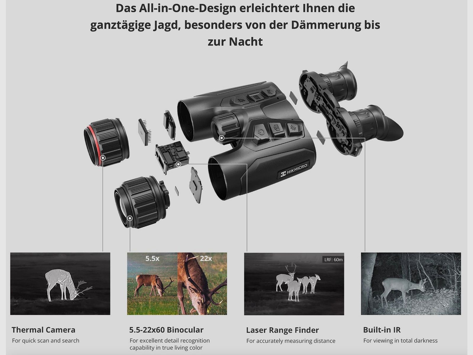 Hikmicro Verrekijker Habrok 4K HE25L 5.5-22x60 Warmtebeeld/Nachtzicht Digitale camera 850Nm 1920 x 1080