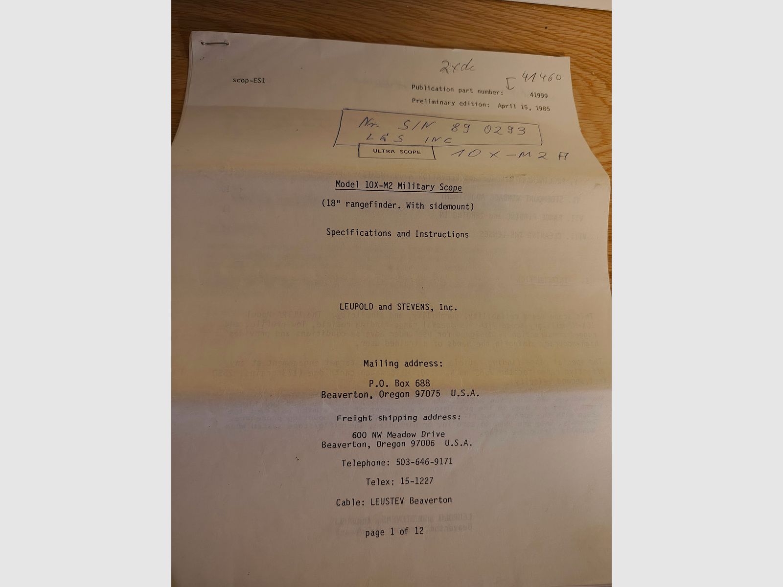 Leupold M2a Ultra 10x42 con caja y documentos originales