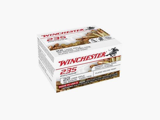 BOX OF 235 WINCHESTER 22LR COPPER PLATED HOLLOW POINT 36G