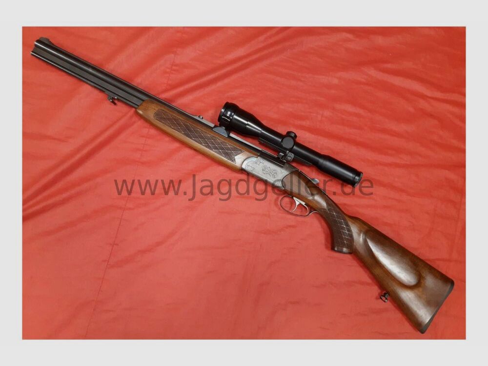 Escopeta de dos cañones Brünner Mod. 502.3 cal. 7x65R y 12/70 con 6x42 Frankonia- 12/70;7x65R
