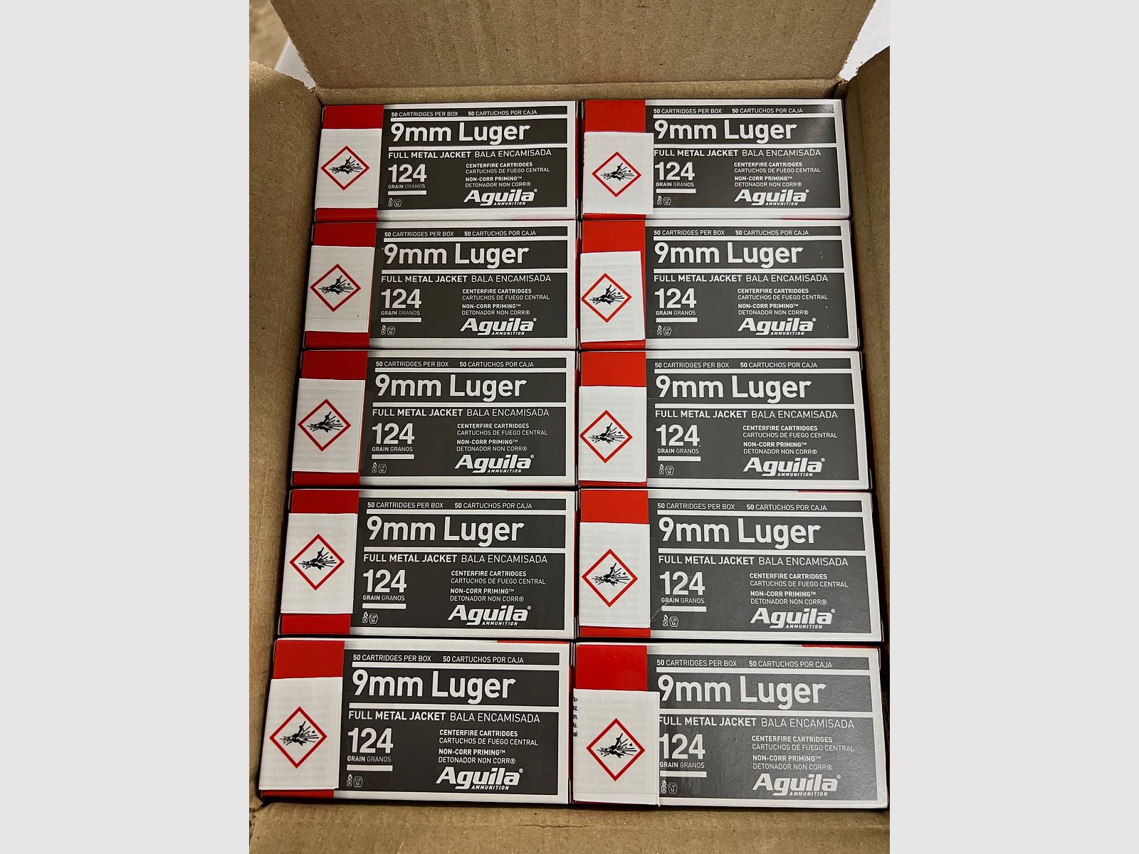 Águila *500 piezas* estándar 9mm Luger (9x19) FMJ 124 grs cartuchos para pistola