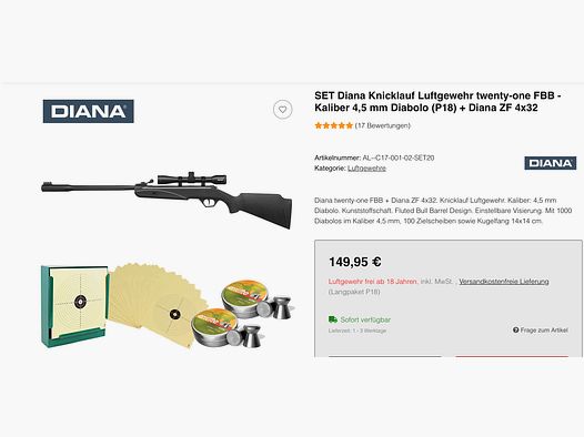 Diana Luftgewehr TwentyOne mit Diana 4x 32 Optik - TopZustand!