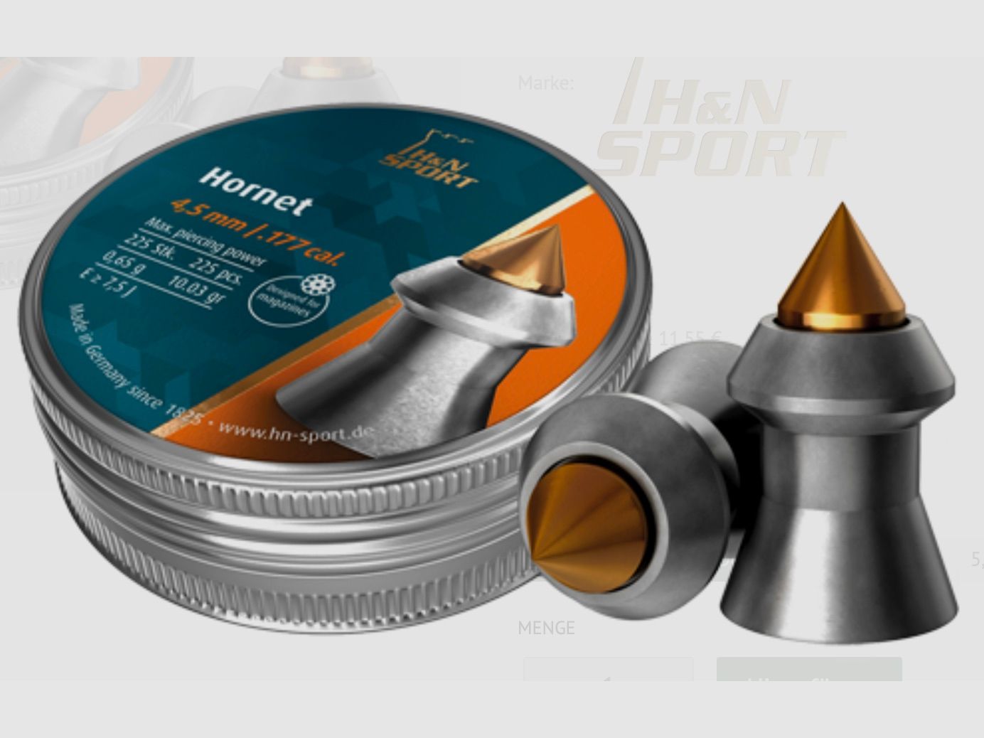 H&N Hornet 4.5mm .177cal. 225pcs. Pointed diabolo 24041-01