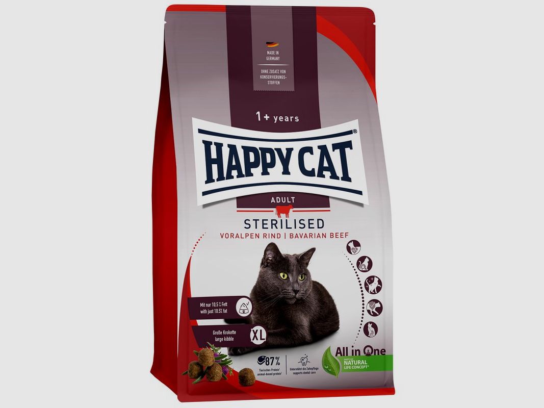 Happy Cat Katzen Trockenfutter Sterilised Voralpen Rind 300 g x 6 Stk.