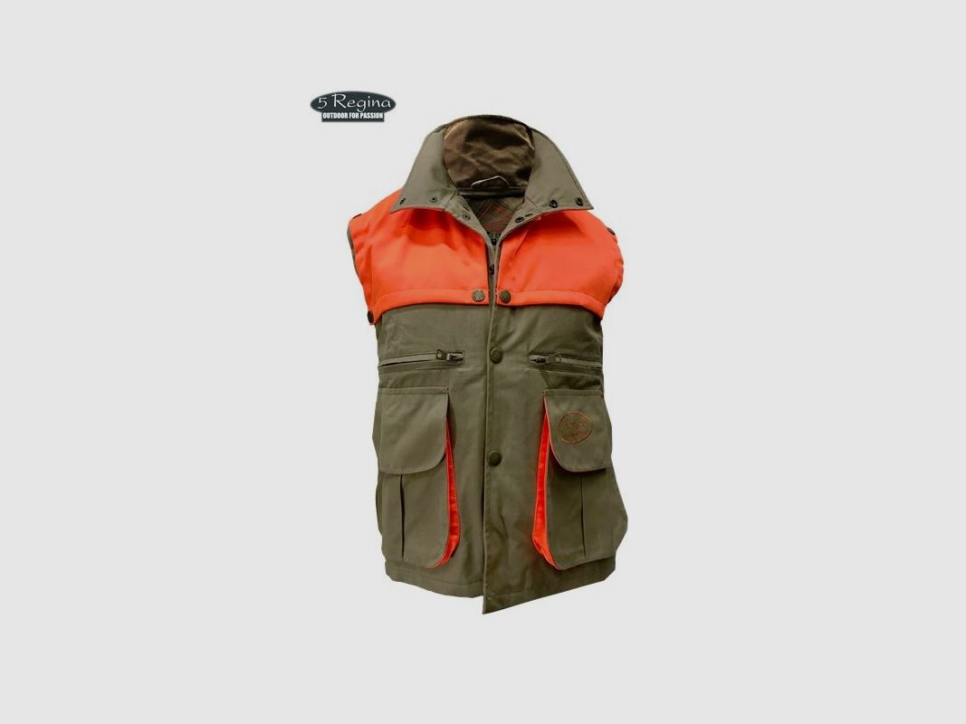 Gilet Quinta Regina Woodcock aus beschichtetem Baumwollbeige und Orange, Bild 2 von 3