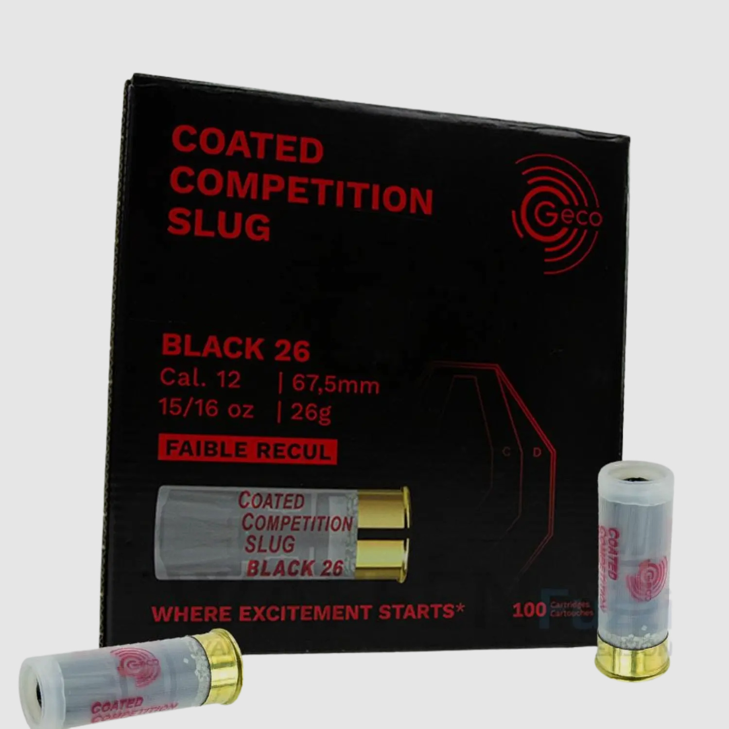 Proyectil de competición recubierto negro 26g 100 disparos calibre 12/67,5