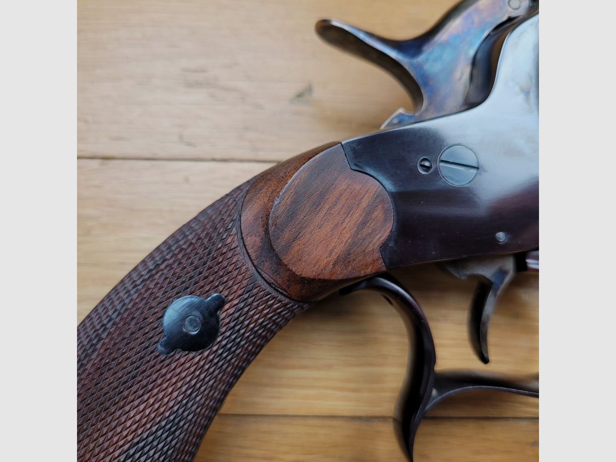Barock und beeindruckender LeMat Kavallerie-Revolver – Seltene Herstellung von Pietta aus 1988 – 9-Schuss Trommel im Kaliber .44 und ein zentraler für Schrot – Die außergewöhnlichste Waffe des Bürgerkriegs – Originalkoffer – Wunderschöne Brünierung – Perfekte Mechanik und Ästhetik – TBE++, Bild 28 von 30