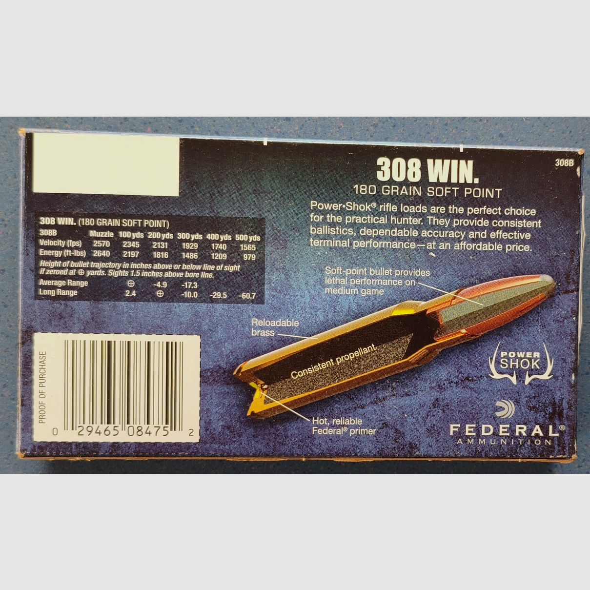 Federal Power Shok .308Win. 180 grain