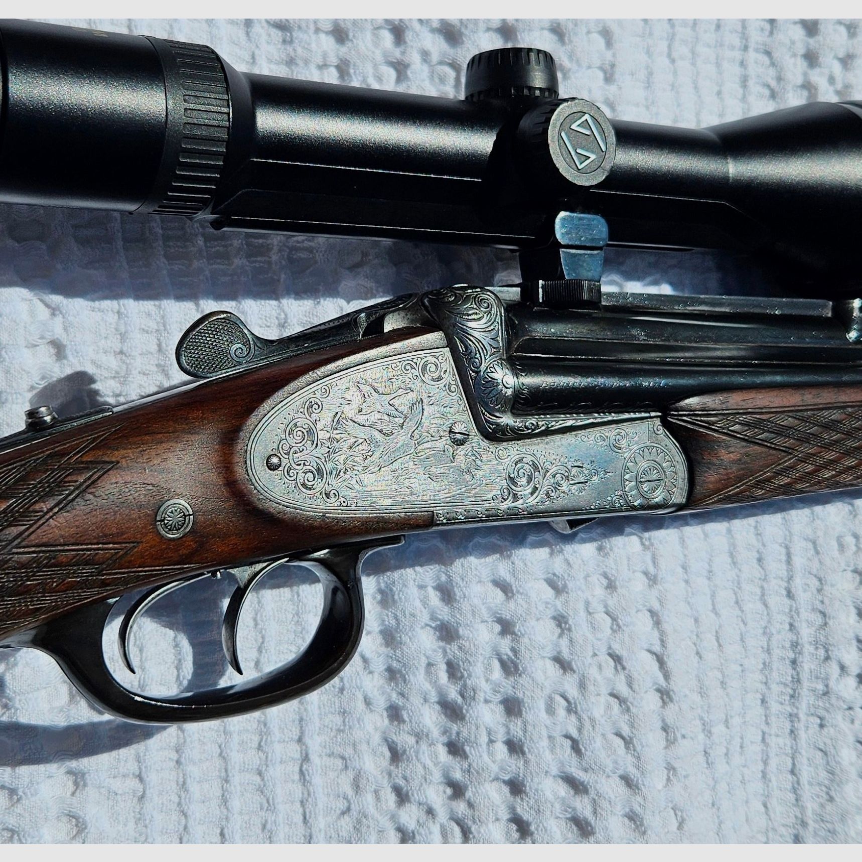Einzelstück Johannes Feldbusch Bockdrilling • Kal. 7x65R - .222 Rem. - 16/70 • Böhler Antinit • Zeiss Diavari VM 2,5-10x50 T*