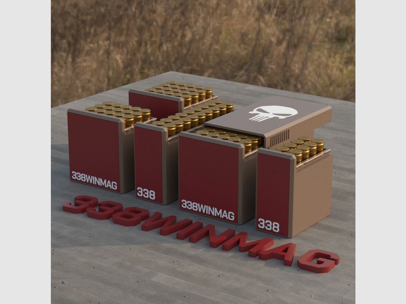 Filamelt Munitionsbox / Ammo Box .338 Winchester Magnum – Patronenbox für 50 Schuss, Made in Germany