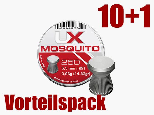 10+1 GRATIS x 250 StĂĽck Flachkopf Diabolos Umarex Mosquito Kaliber 5,5 mm 0,96 g geriffelt