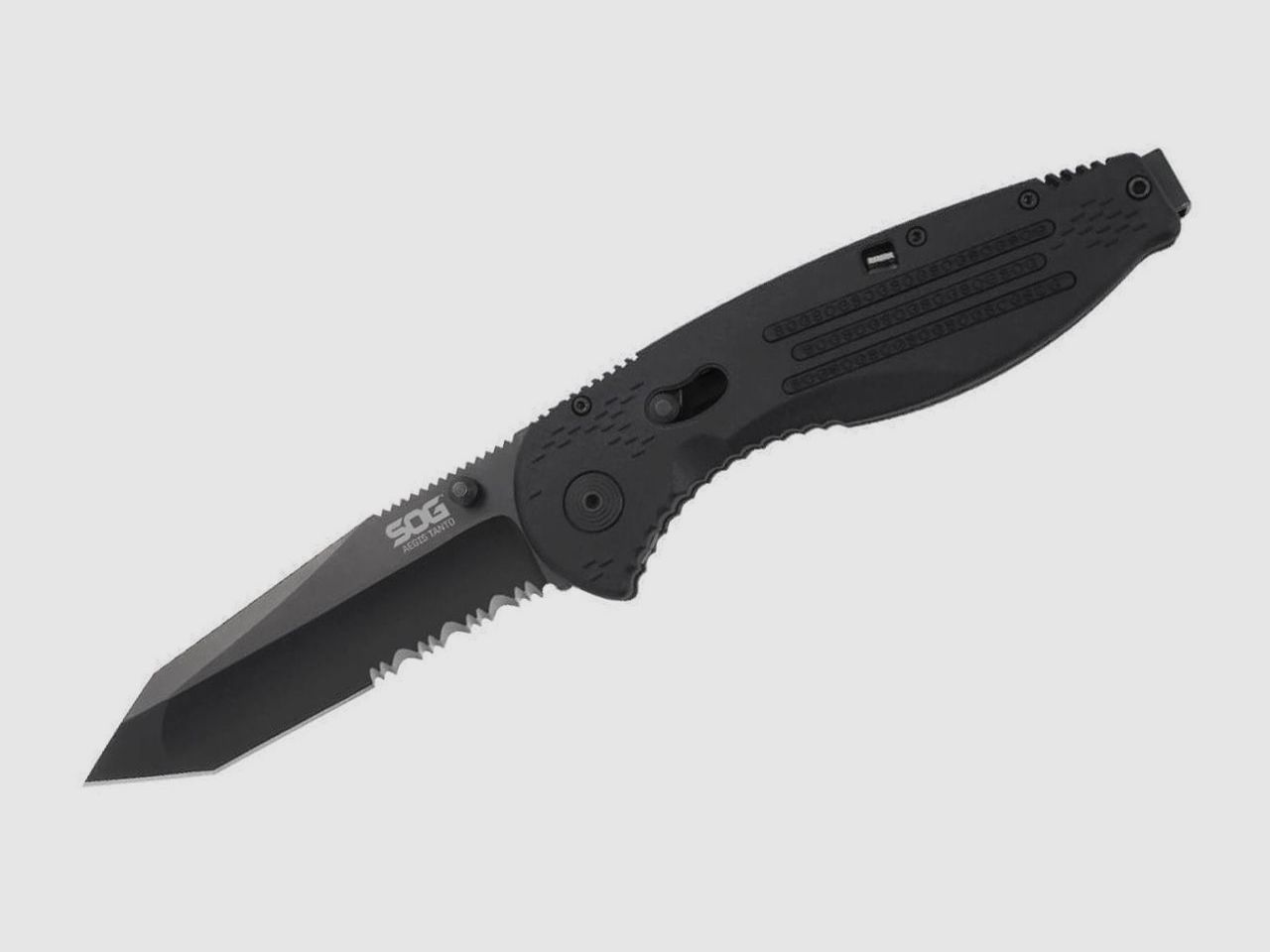 Taschenmesser Aegis Black Tanto Messer mit Teilwellenschliff