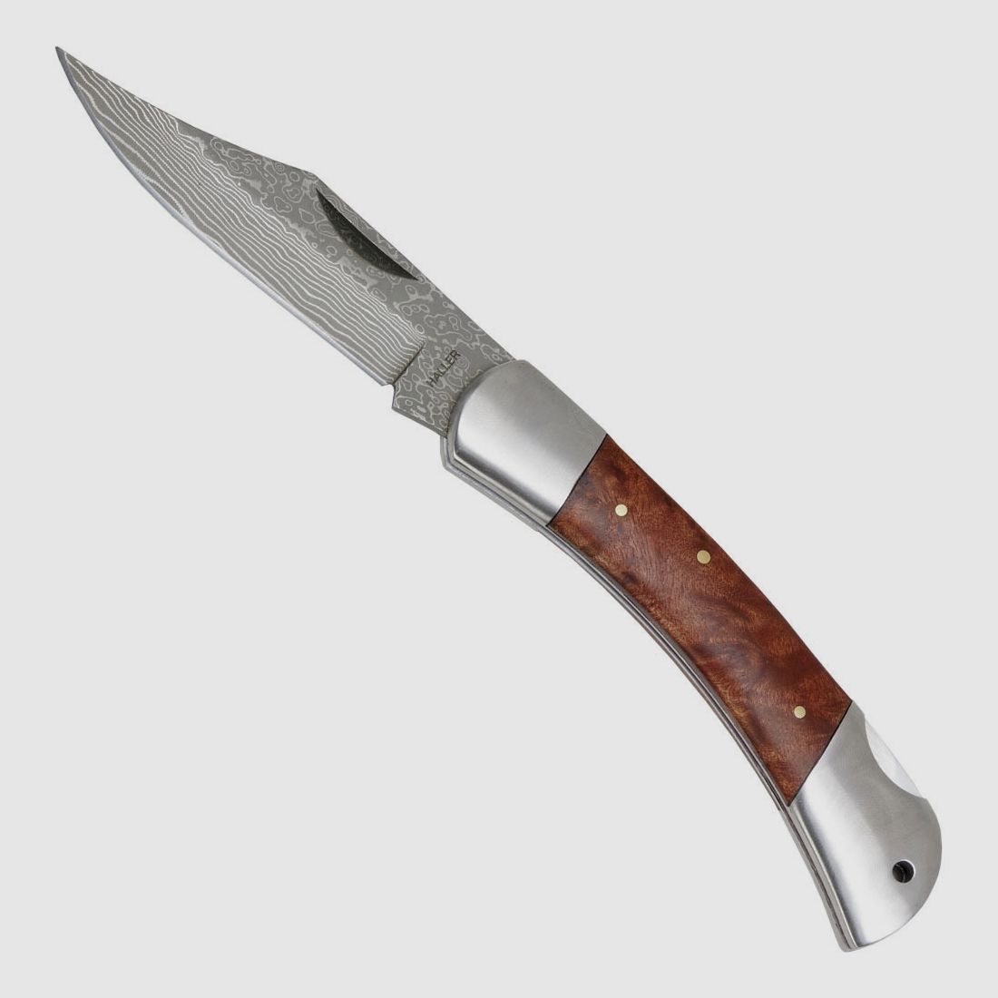 Damast Taschenmesser mit Wurzelholz