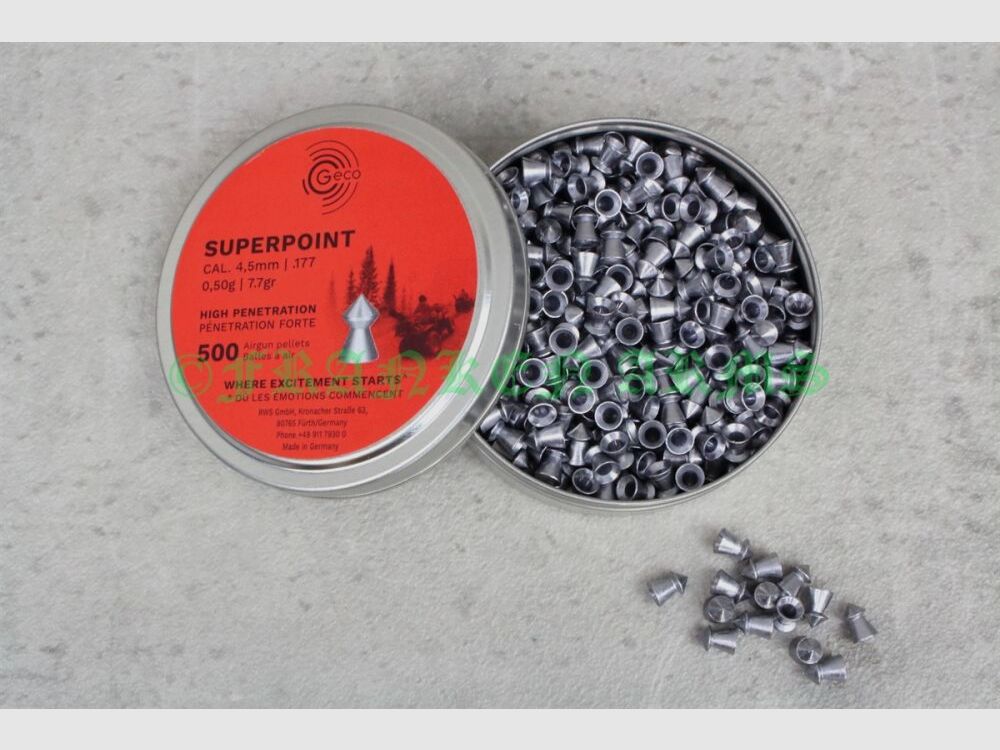 Geco Superpoint balle pointue 4,5 mm 500 pièces prix de gros