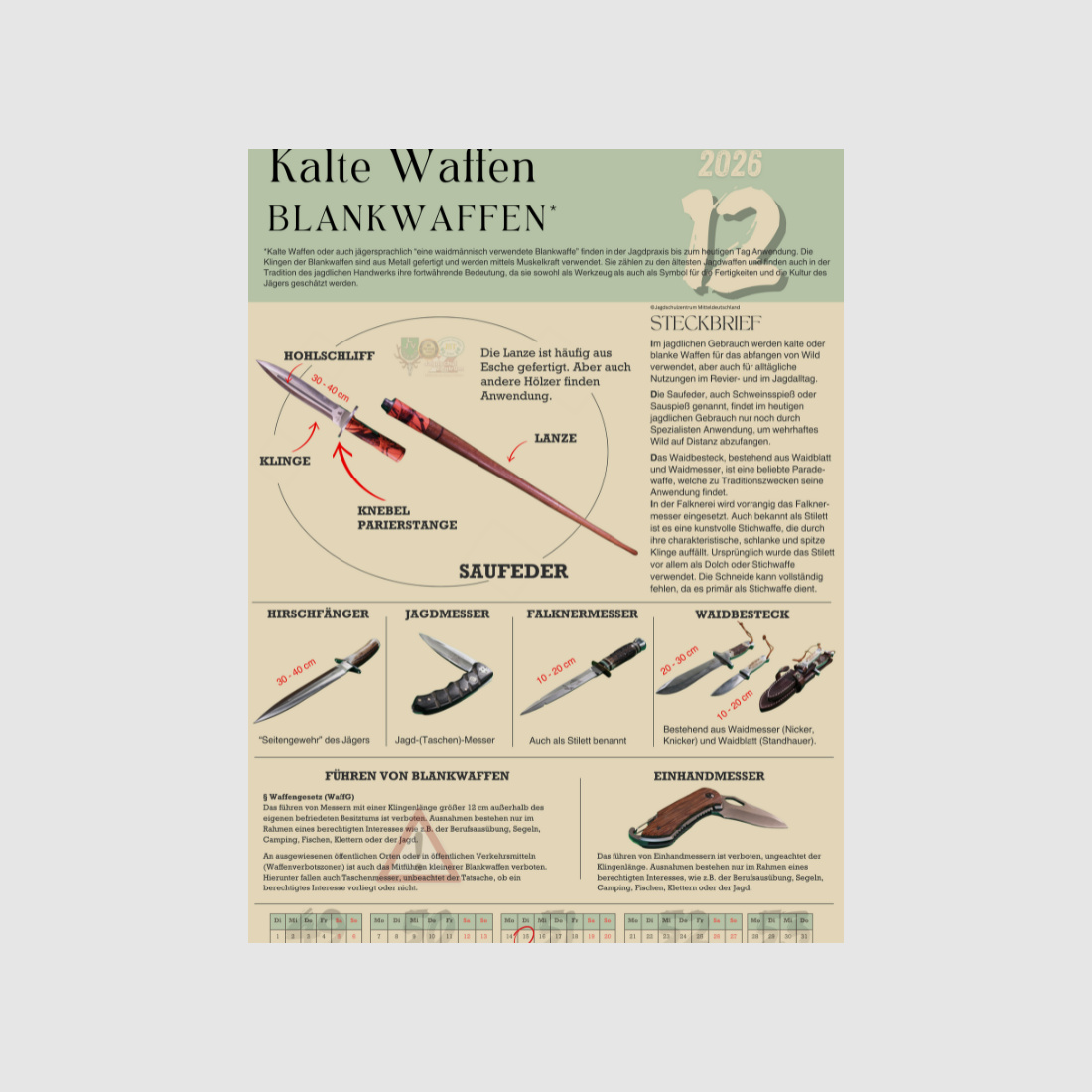 Annual Calendar 2026 Collector's Edition "Long and Short Firearms