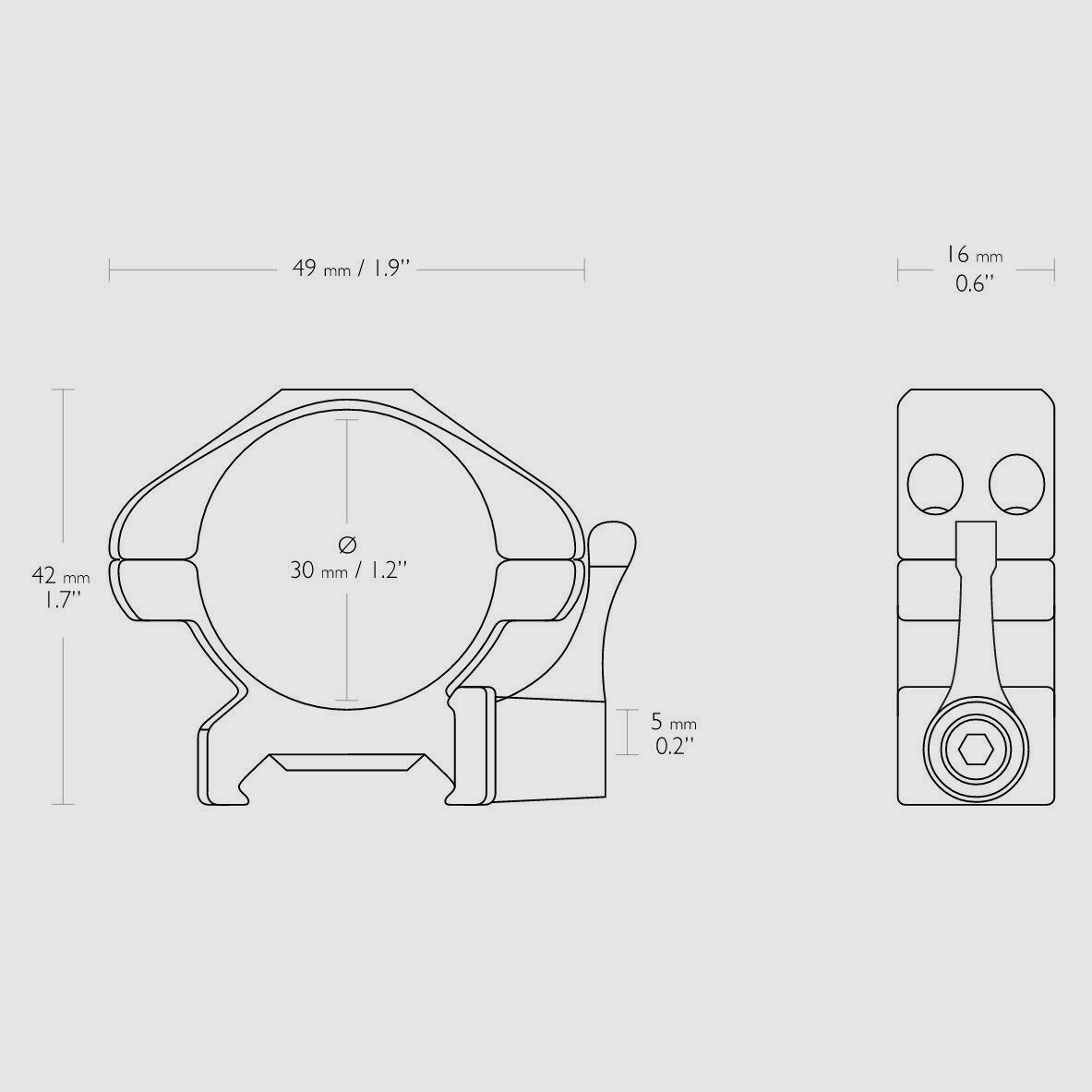 HAWKE 23015 30mm steel ring mounts low for Weaver rail quick release lever