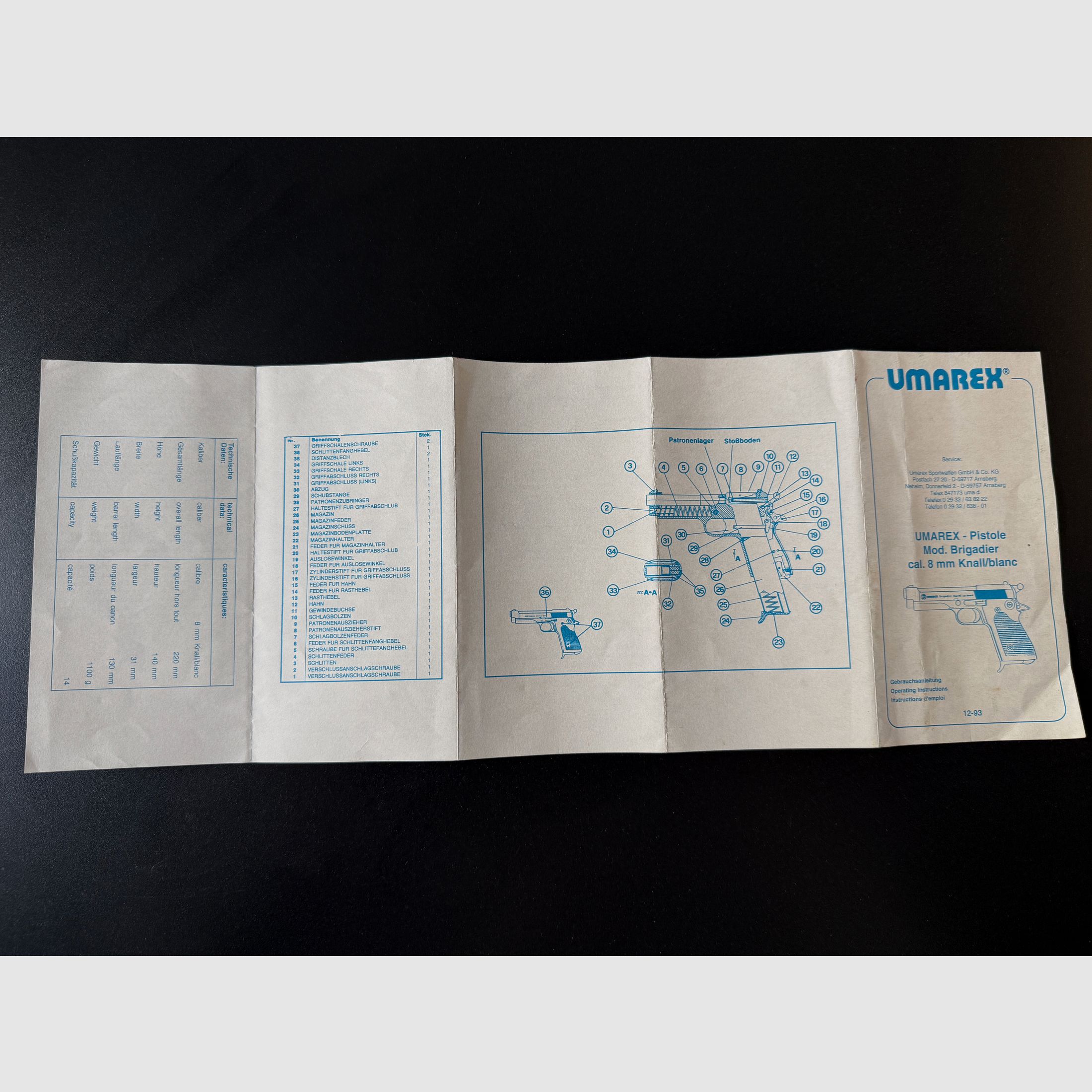 UMAREX Brigadier Cal. 8 Knall/blanc Schreckschusspistole