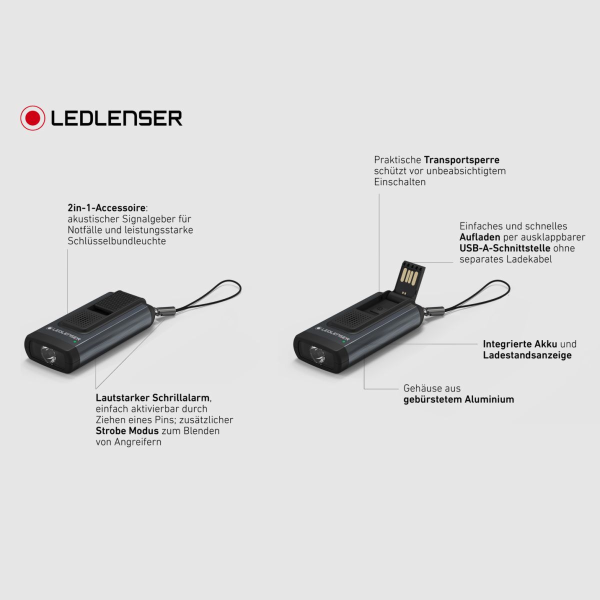 LEDLENSER Schlüsselanhänger K6R Safety Grau