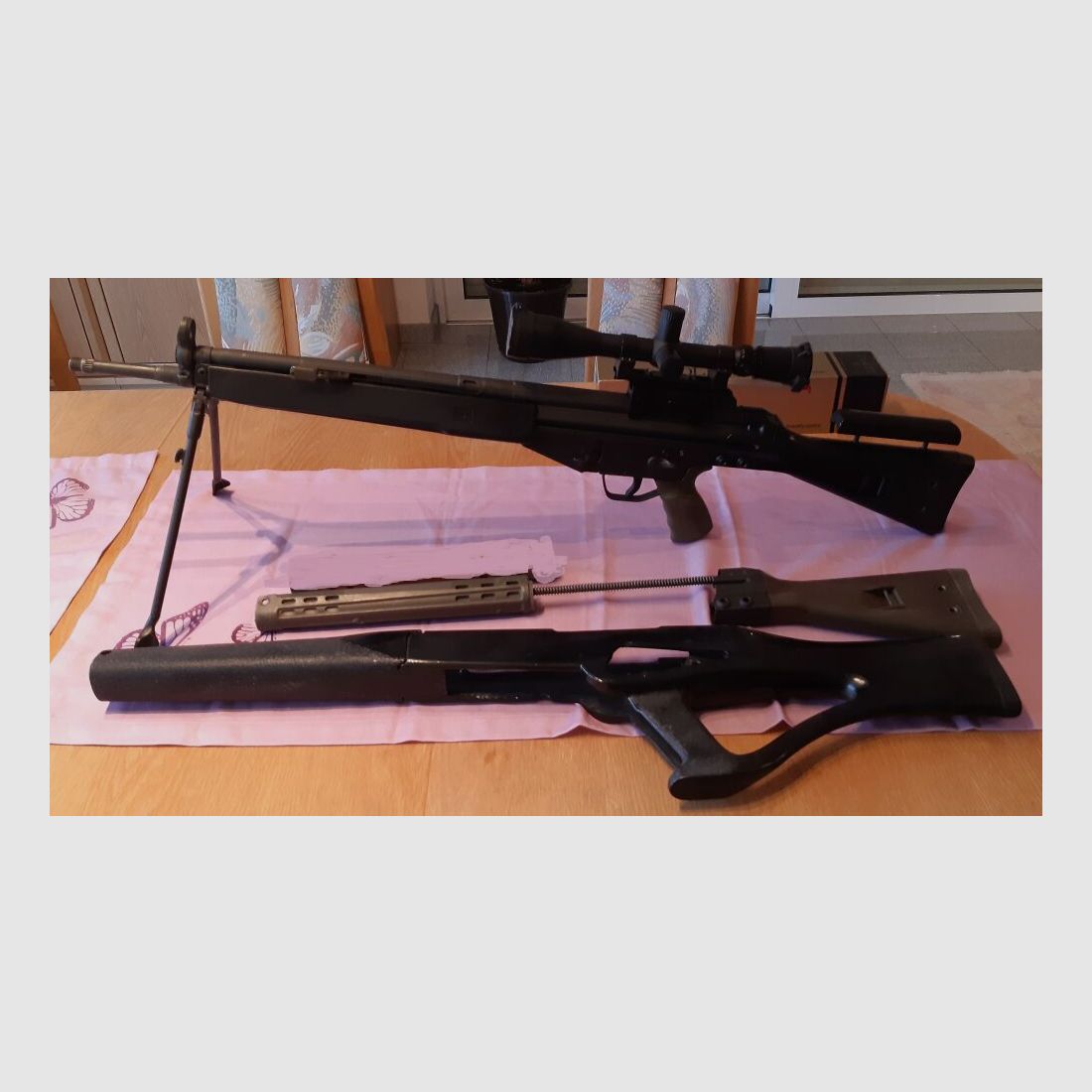 Selbstladebüchse SLG97 G3 Klon mit 2 Schäften, Montage und Zielfernrohr G3 Zivil