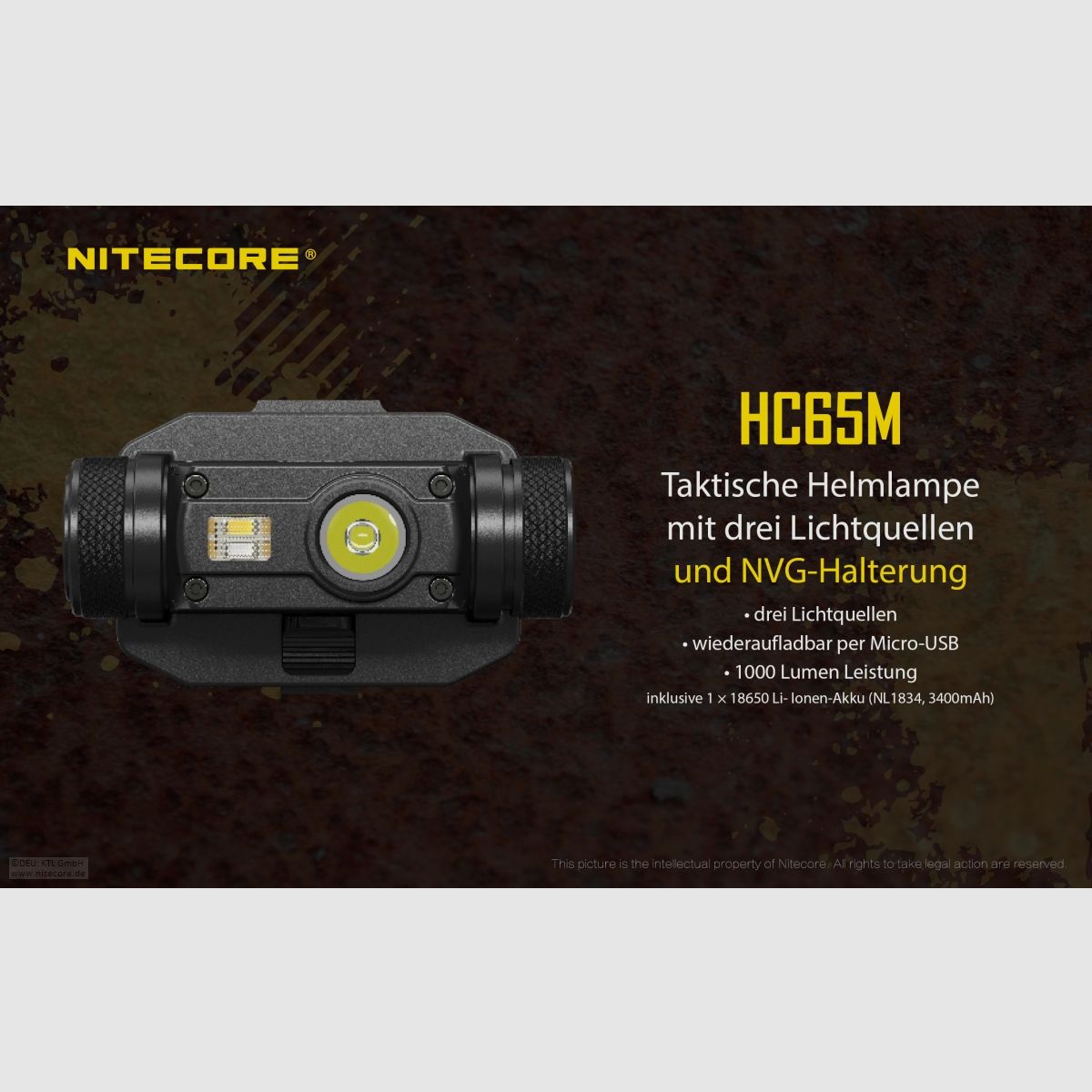 Nitecore HC65M headlamp HC65M 1000 lumens 3 light sources including battery and NVG mount