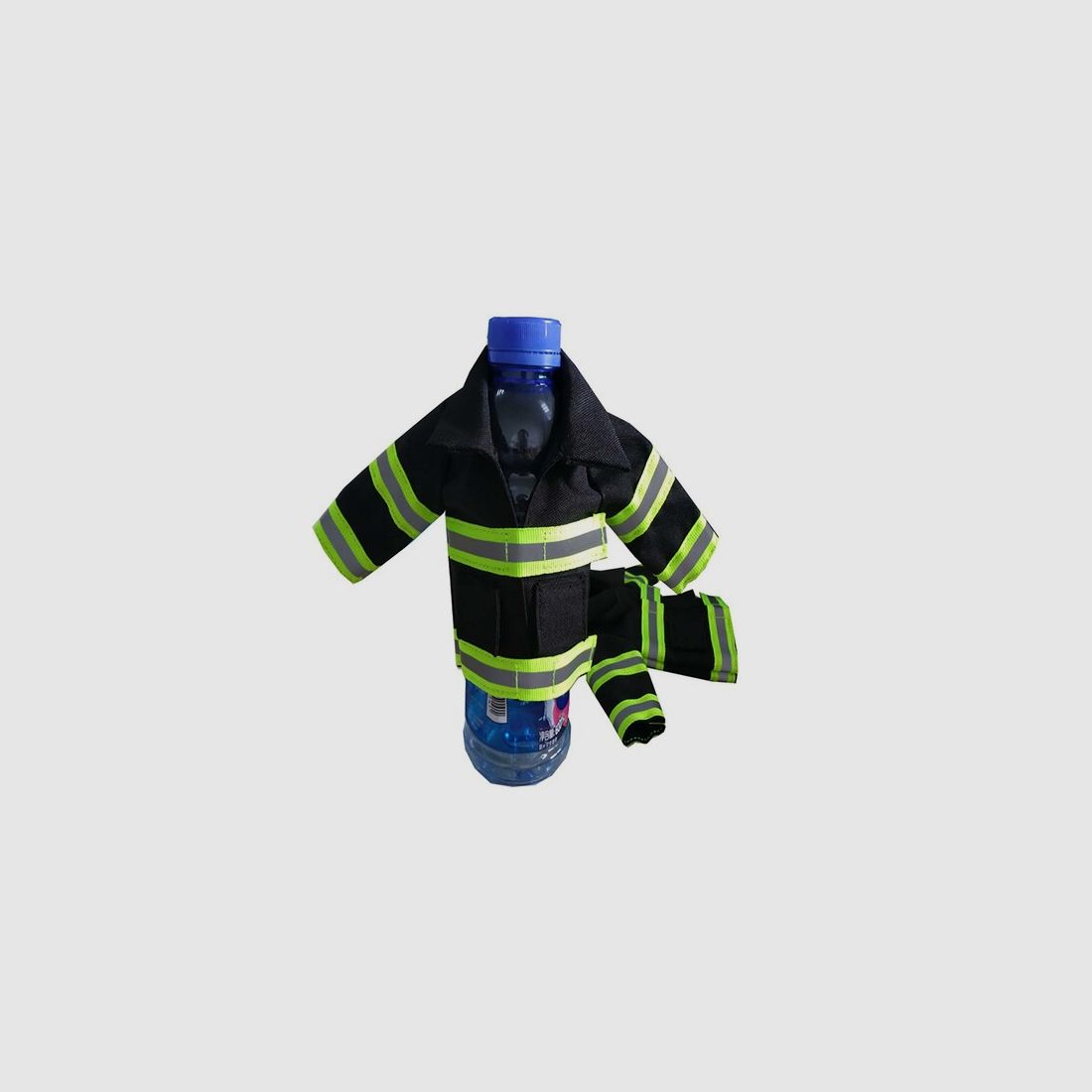 Mini Feuerwehr Jacke HuPF Optik mit Reflektorstreifen für Bierflasche / Weinflasche / Thermosflasche