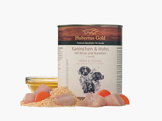 Hubertus Gold Premium-Nassfutter Kaninchen & Huhn mit Hirse und Karotten + Leinöl 800g