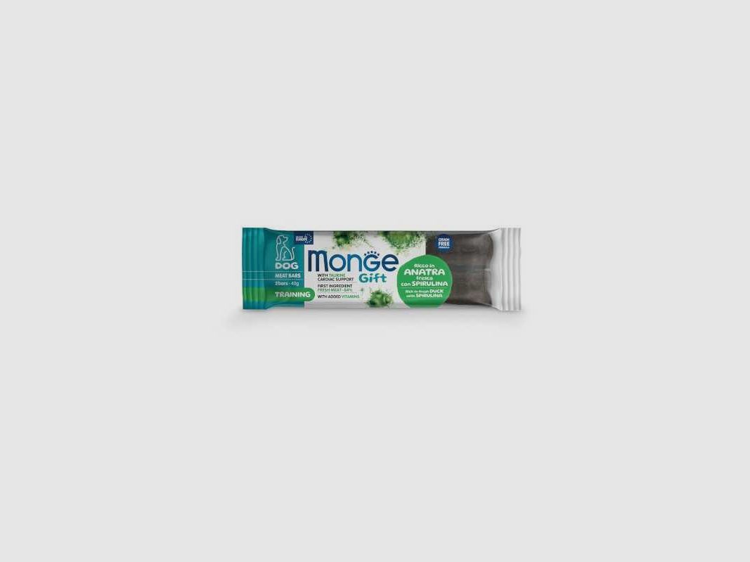 Barretta Monge Geschenk Training Hund Ricco in Entenfrisch mit Spirulina Fleischriegel 2 St.