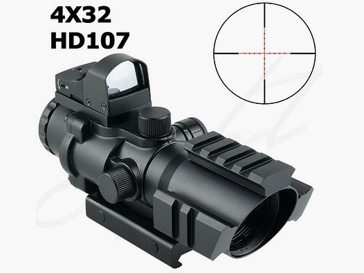 4x32 ACOG mit Red Dot für Zielschießen, Jagd, Airsoft für 20mm Schiene