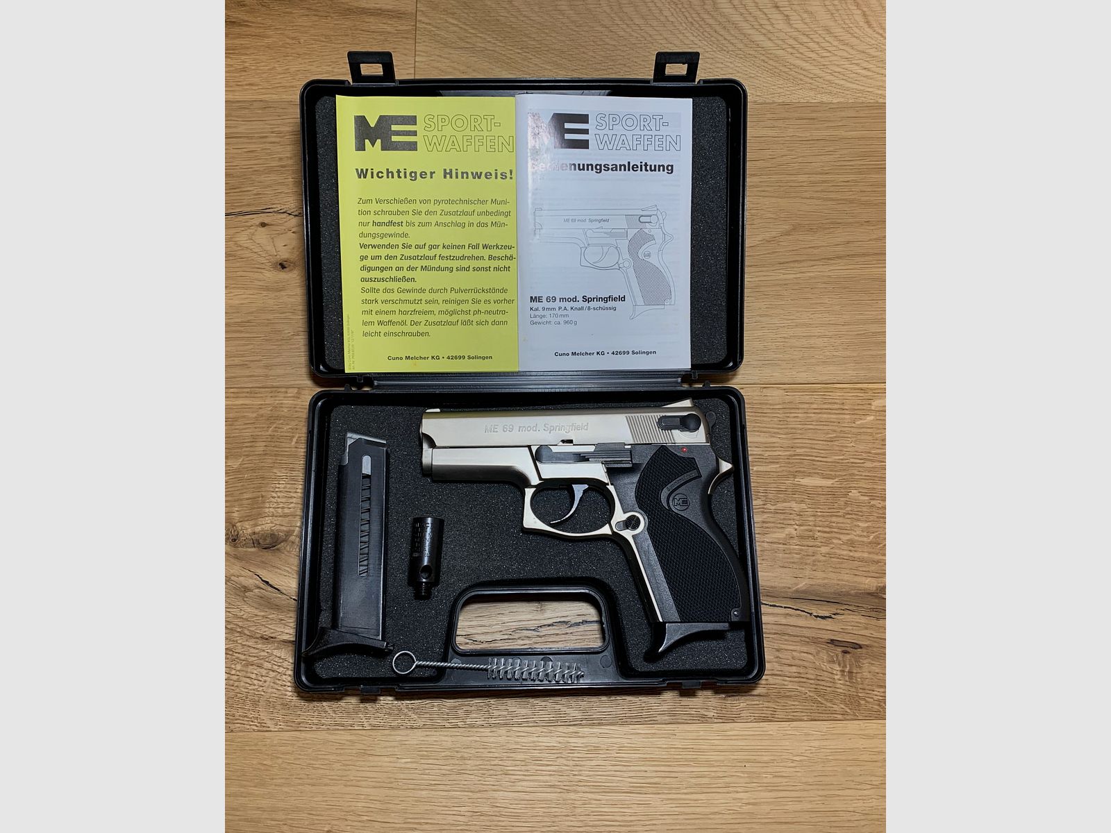 ME 69 Springfield (Mini Para) signal pistol, matte nickel-plated, 9mm P.A.K.