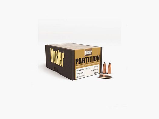 NOSLER – PARTITION 22 CAL. .224″ SPITZER 60GR CONF. 50 PZ.
